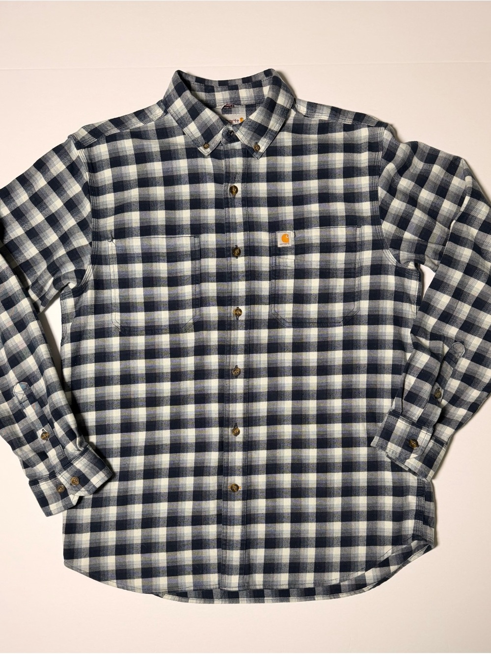 Carhartt Men’s M Relaxed Fit Blue White Plaid Flannel Button Down Shirt